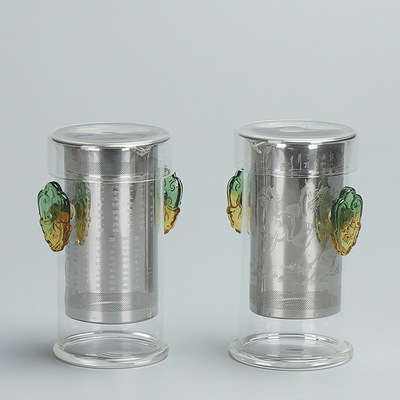 耐高温玻璃36计茶艺杯不锈钢内胆红茶泡过滤泡茶器玻璃茶壶飘逸杯|ms