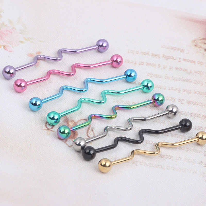 Stainless Steel Spiral Rod Tongue Barbell Set - Wave Shaped Nail - Rose Gold Tone detail image 8