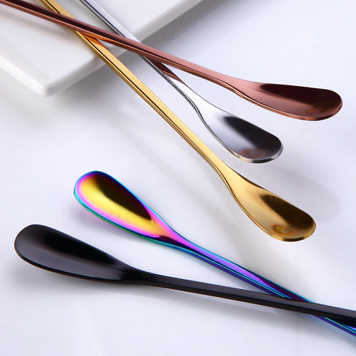 Stainless steel 410 creative cold drink milk tea coffee stirring spoon dessert spoon long handle square head melon seed honey spoon