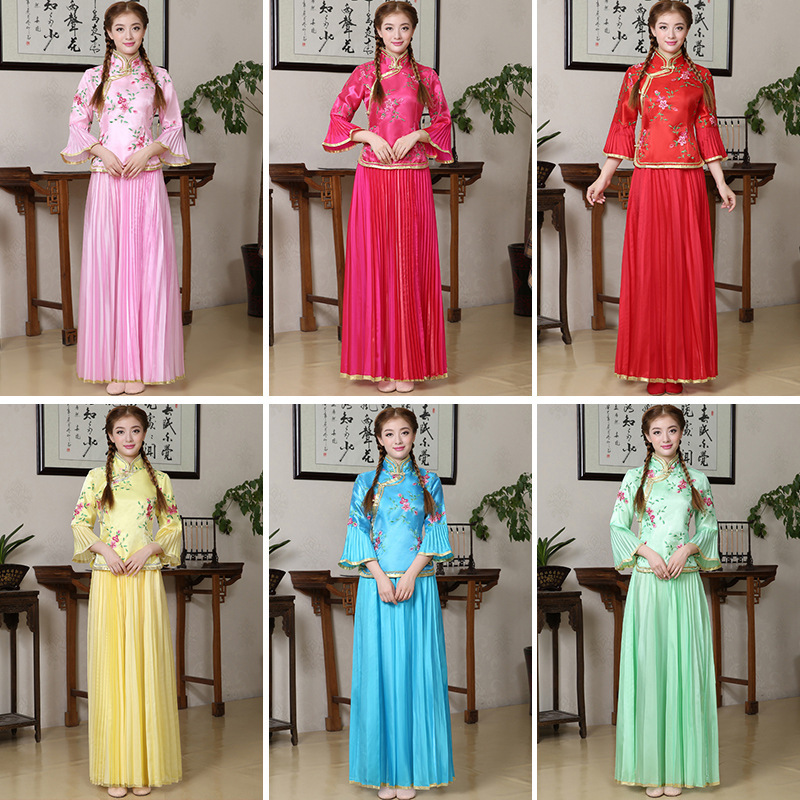 blue dress for baby girl White Engagement Cheongsam Toast Bridal Dress S