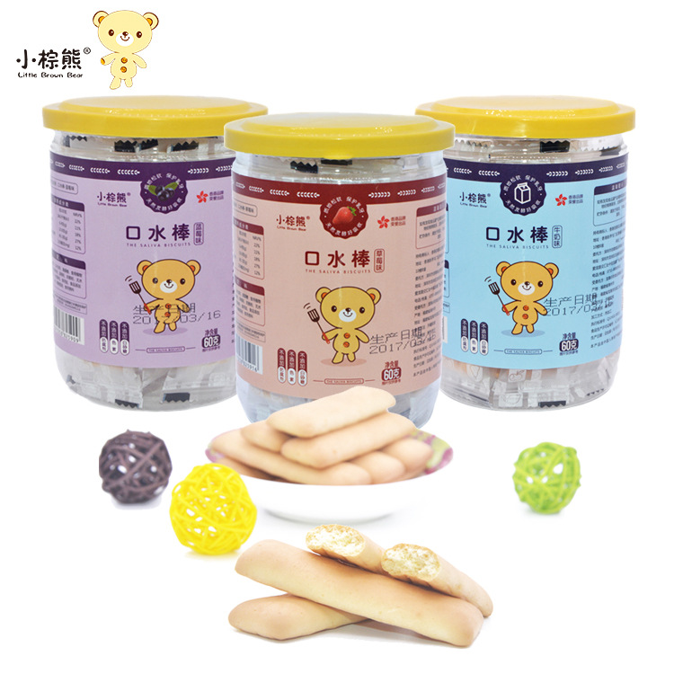 小棕熊口水棒儿童辅食零食婴儿磨牙口水棒水果奶酪饼干软饼干60g