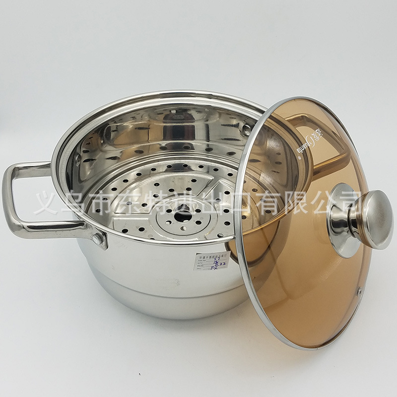 Factory direct sales of stainless steel double-bottom soup pot, household dual-purpose soup pot, high-end soup steamer, tea-colored glass lid soup pot detail image 6