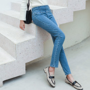 2018年秋冬新款高腰女装牛仔九分裤时尚显瘦小脚裤修身百搭牛仔裤