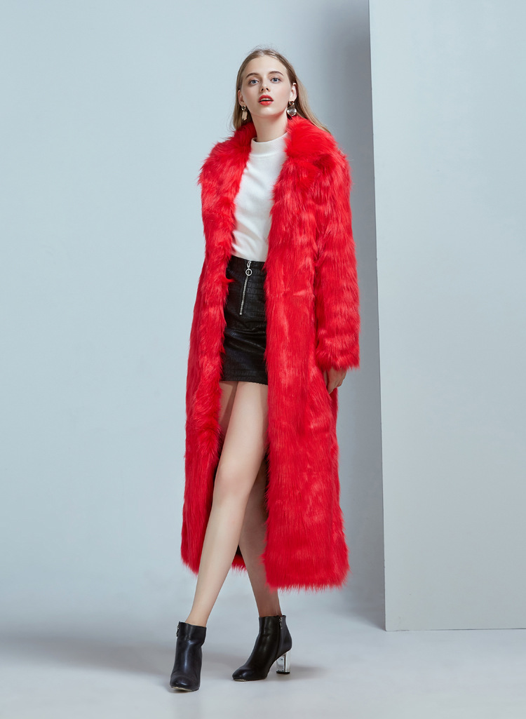 Ropa de mujer Abrigo de piel con cuello de traje superlargo de piel_voghion.com