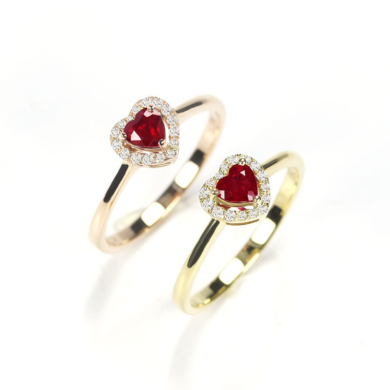 Golden ruby one size red ring Myanmar heart shaped with zircon