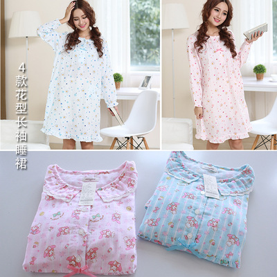 日系纯棉双层纱布圆点小猫吸汗透气全棉家居服睡裙批发 一件代发|ms