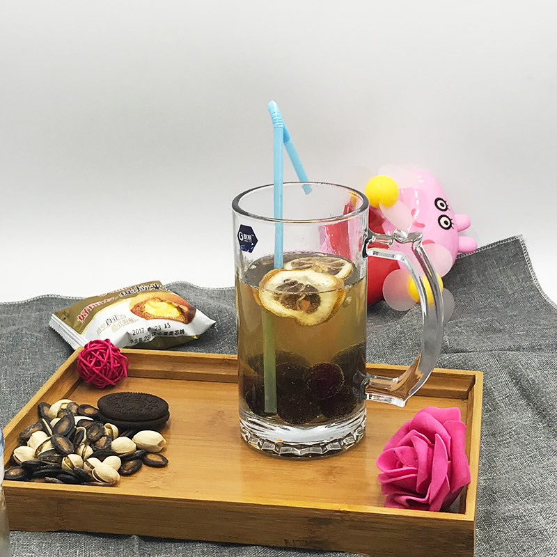 廠家直銷紮啤杯珠點玻璃果汁杯 無蓋透明啤酒杯帶把水杯