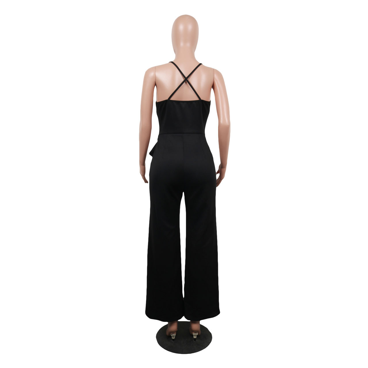 Summer Popular Classic Solid Color V neck Brace Jumpsuit