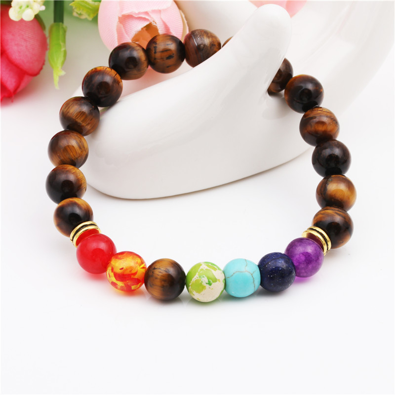 Bead Bracelet Natural Tiger Eye Colorful Chakra Beaded Bracelet Seven Chakras Yoga Energy display picture 7