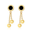 Fashionable black agate earrings stainless steel, city style, wholesale