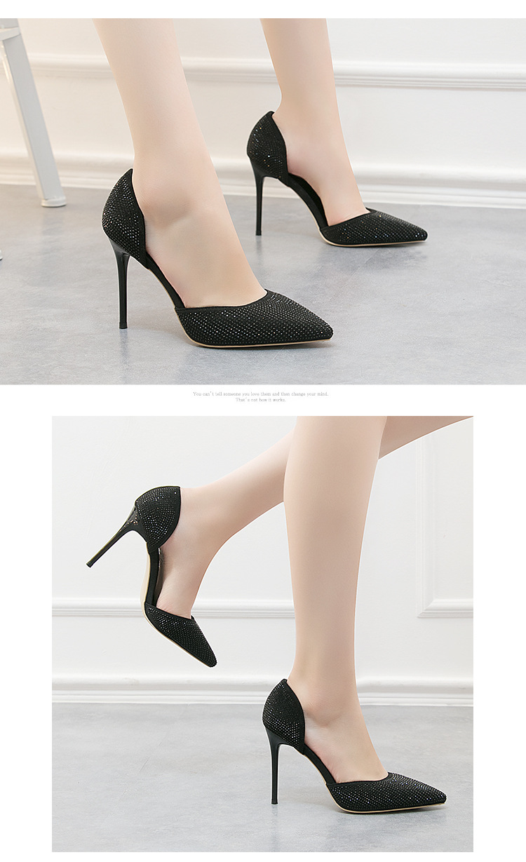Chaussures à talons hauts super hauts élégantes et élégantes à bout peu profond et pointu avec strass brillants creux pour femmes_voghion.com