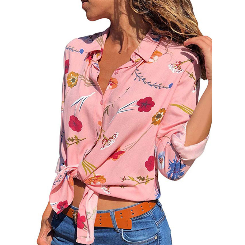 flower printing long-sleeved loose-fitting chiffon shirt NSGE35051