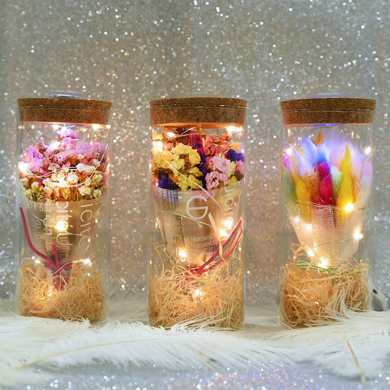 【彩灯玻璃干花筒】创意许愿瓶发光玻璃筒干花闺蜜女朋友生日礼物