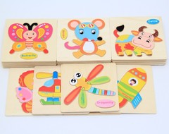 Baby Wooden Building Blocks Jigsaw Puzzles, Brain-Developing Wooden Board Toys for 1-3-5-6 Year Olds Animal Puzzles
