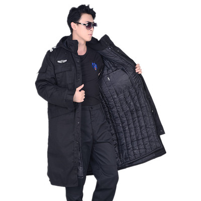 加长款斜纹可拆卸保安大衣夜间执勤加厚棉服棉袄一件代发|ms