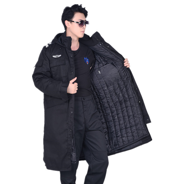 加长款斜纹可拆卸保安大衣夜间执勤加厚棉服棉袄一件代发|ms