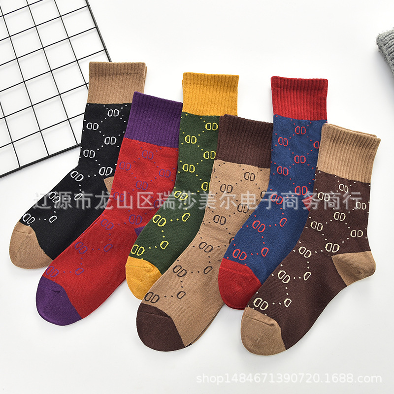 雙字母DD棉襪中筒女襪韓國學院風襪子女秋冬堆堆襪運動襪子新品