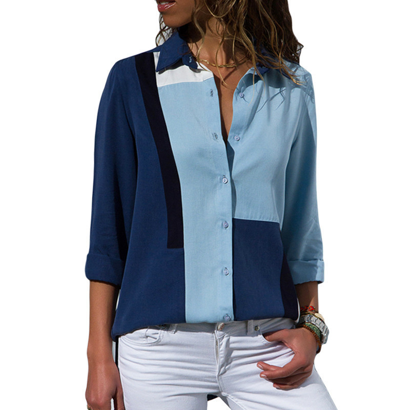 casual long-sleeved color matching chiffon shirt  NSGE35062