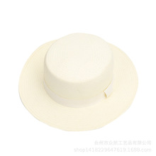 白色五分草平顶礼帽 小辣椒同款女夏季包边草帽可爱短帽檐小礼帽