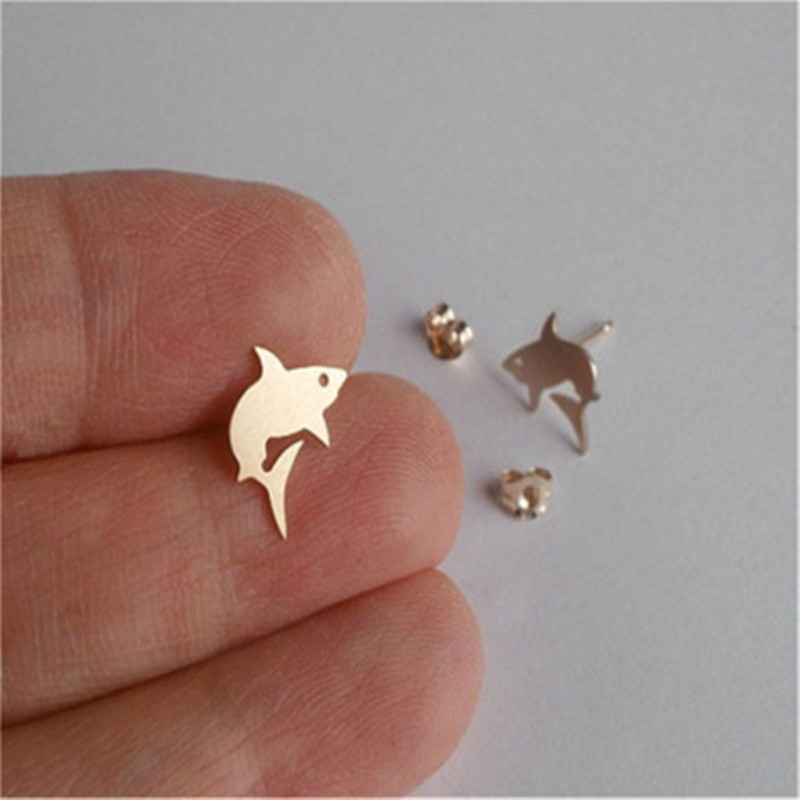 Simple Shark Ear Studs Small Whale Ear Studs Marine Animals Great White Shark Ear Studs Small Fish Ear Studs display picture 10