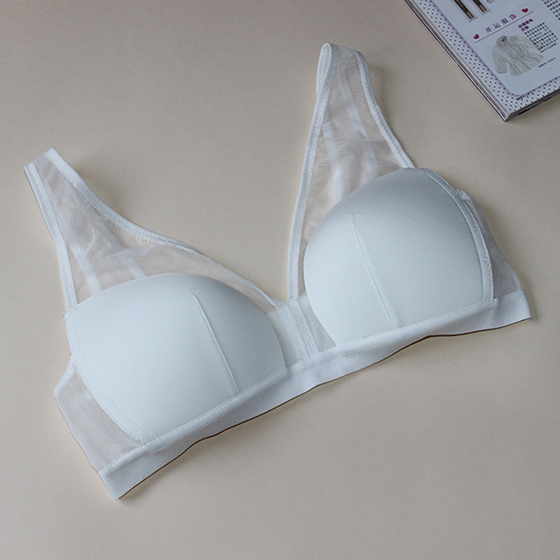 Silk Non-rimmed Bra Mesh Breathable Simple Style Mulberry Silk Wide Shoulder Strap Vest Bra All-match Color M-XL