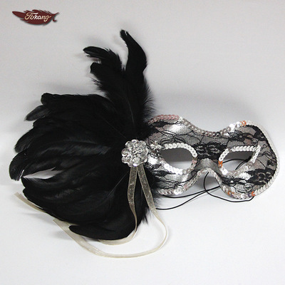 Manufactor Direct selling side Feather Mask Mystery black Lace Feather Mask party Carnival Feather Mask