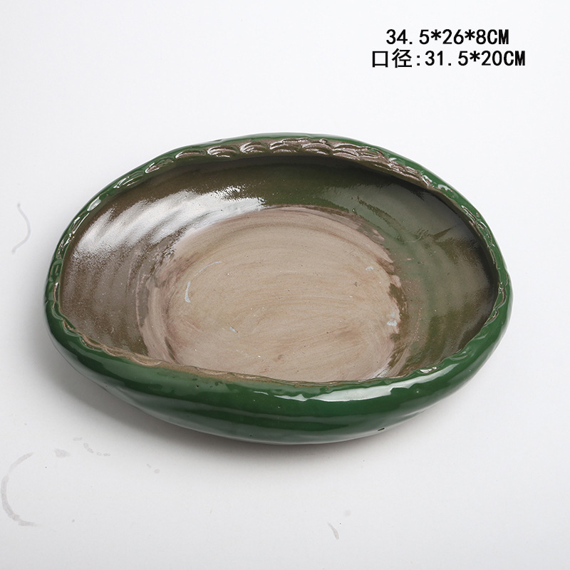 Chinese style classical succulent plant flowerpot ceramic stoneware flow glaze creative platter calamus bonsai breathable potted plant