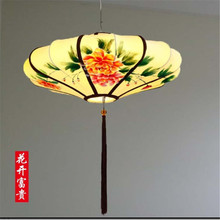 仿古新中式小吊灯布艺手绘楼梯过道荷花禅意火锅店茶楼茶室吊灯