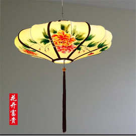 仿古新中式小吊灯布艺手绘楼梯过道荷花禅意火锅店茶楼茶室吊灯