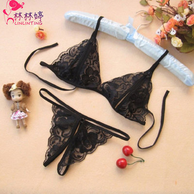 sexy Lace transparent lady Luru Open file Three- Ladies Temptation Open file suit interest Underwear