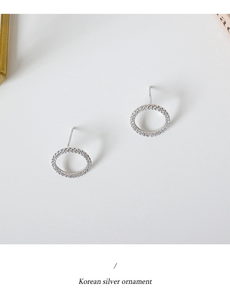Ea012 Korean Version Of S925 Sterling Silver Micro-inlaid Zircon Hollow Geometric Circle Earrings display picture 3