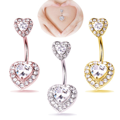 Specifically for New products Europe and America new pattern sexy love Belly Ring Diamond zircon Peach Navel Cross border