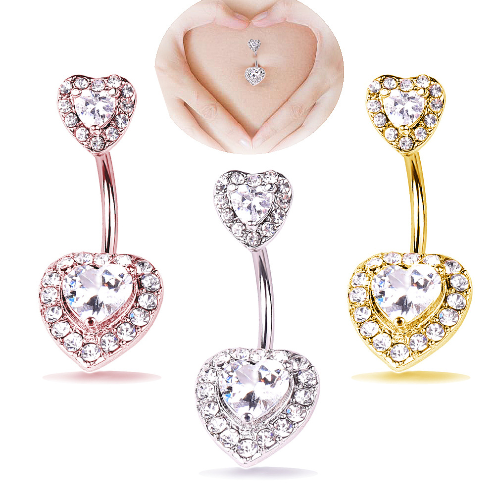Specifically for New products Europe and America new pattern sexy love Belly Ring Diamond zircon Peach Navel Cross border