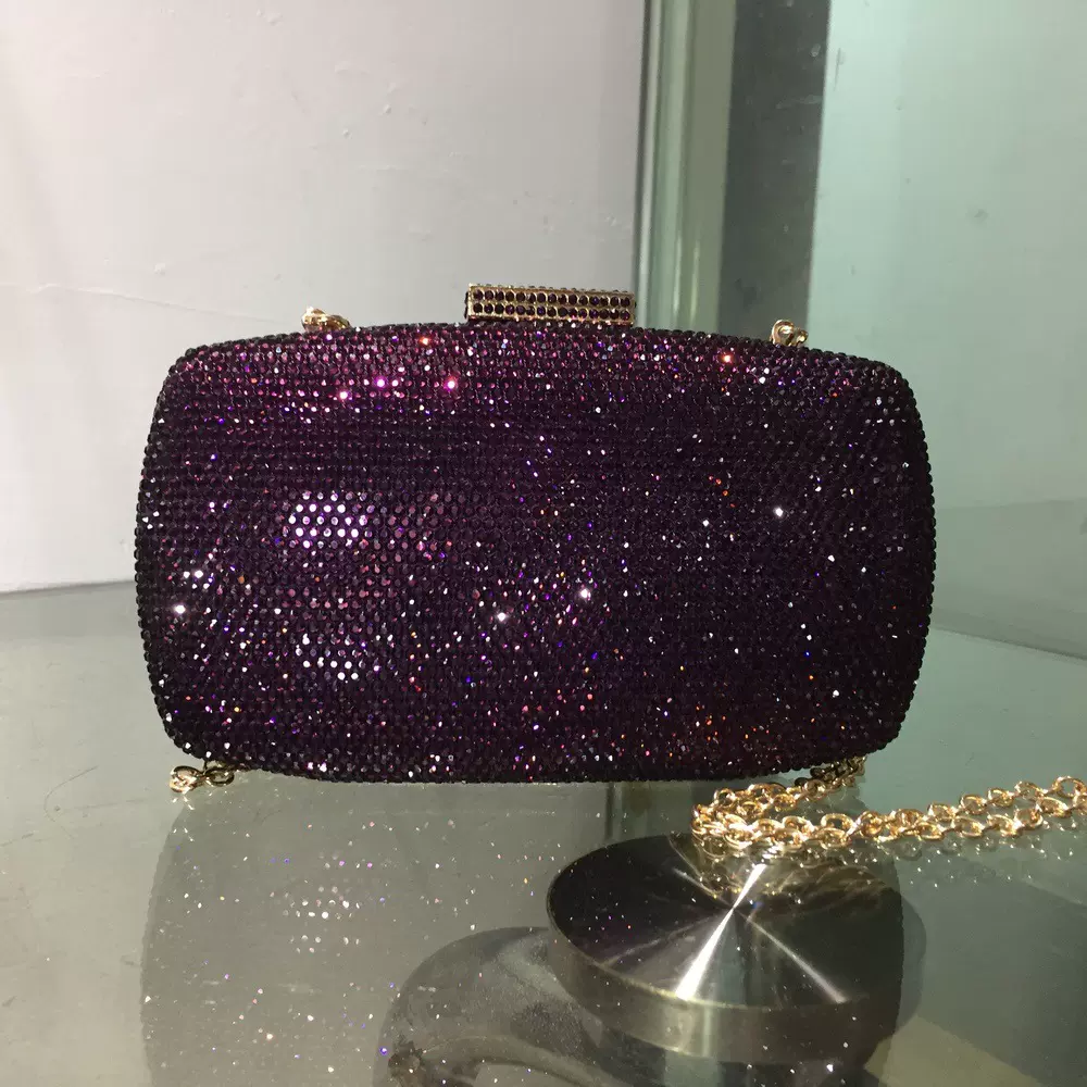 批发欧美镶钻晚装包现货手拿包外贸钻石晚宴包新娘小方包链条女包