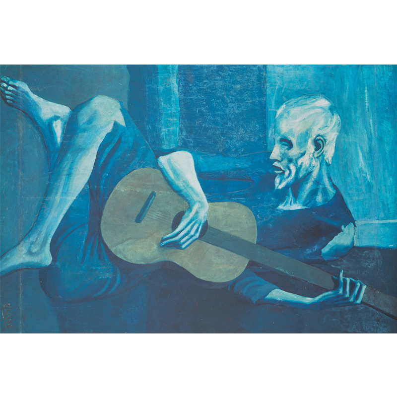Spain Art sofa background Study Entrance Hanging picture Picasso Play Guitar the elderly Oil Painting customized