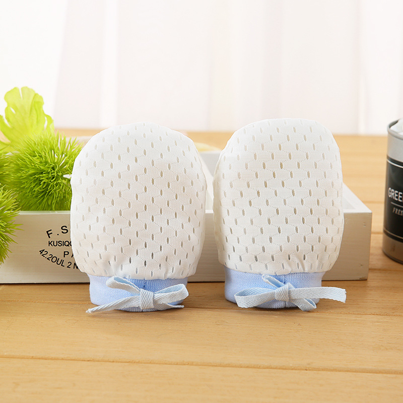 纯棉冰丝婴儿防抓手套抽绳可调节防抓脸新生儿宝宝小手套婴儿用品