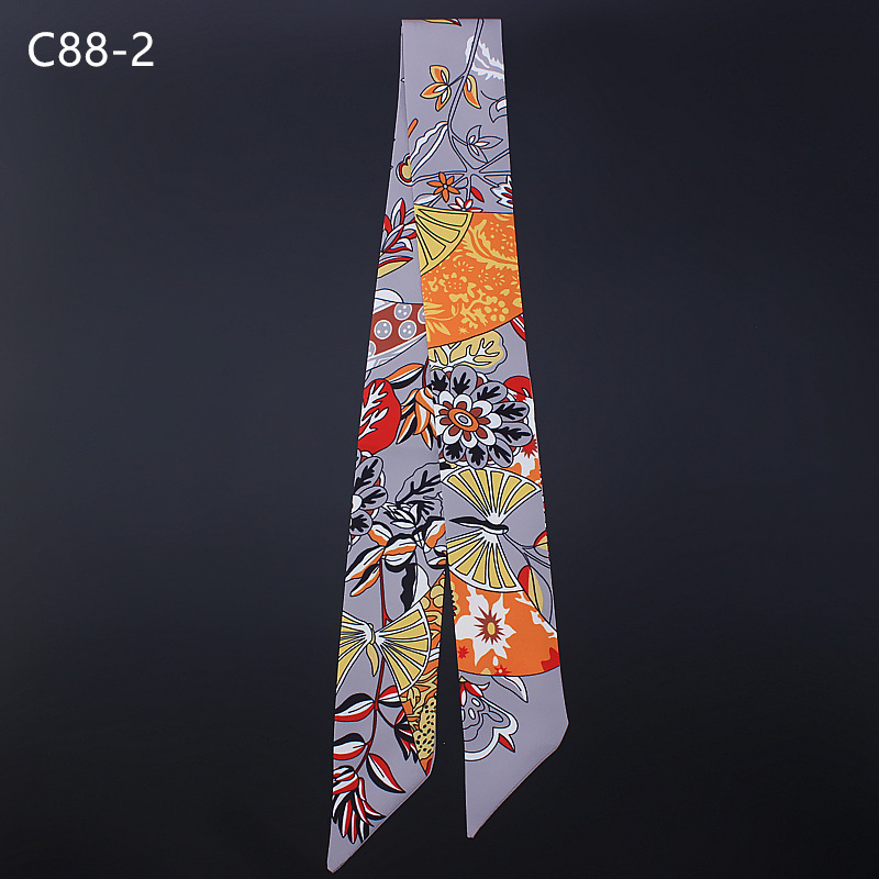 Korean Fashion Decoration Small Silk Scarf Women Floral Silk Print Scarf display picture 4