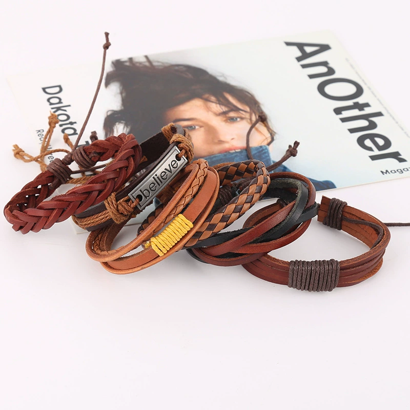 Leather case, men's set, retro woven bracelet, jewelry, Aliexpress, genuine leather, DIY
