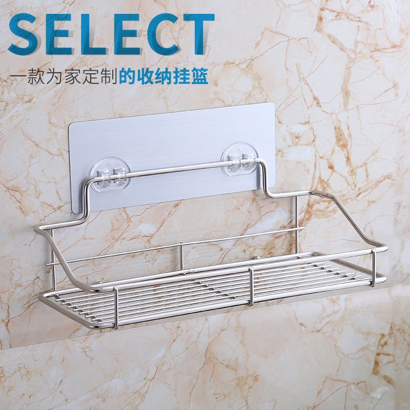 One-piece delivery punch-free stainless steel bathroom storage rack bathroom toilet storage wash hanging basket wall-mounted kitchen