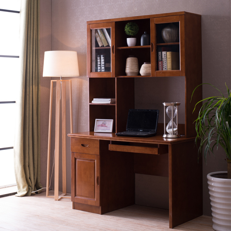 Solid Wood Corner Desk Bookcase Combination Bedroom Small