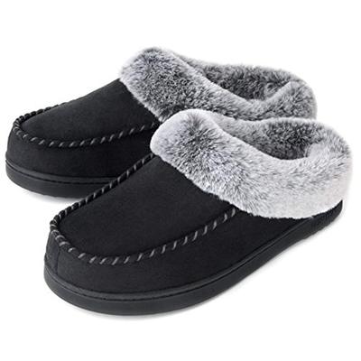 定制跨境电商亚马逊创意女舒适微麂皮记忆海绵拖鞋屋鞋毛皮领|ru