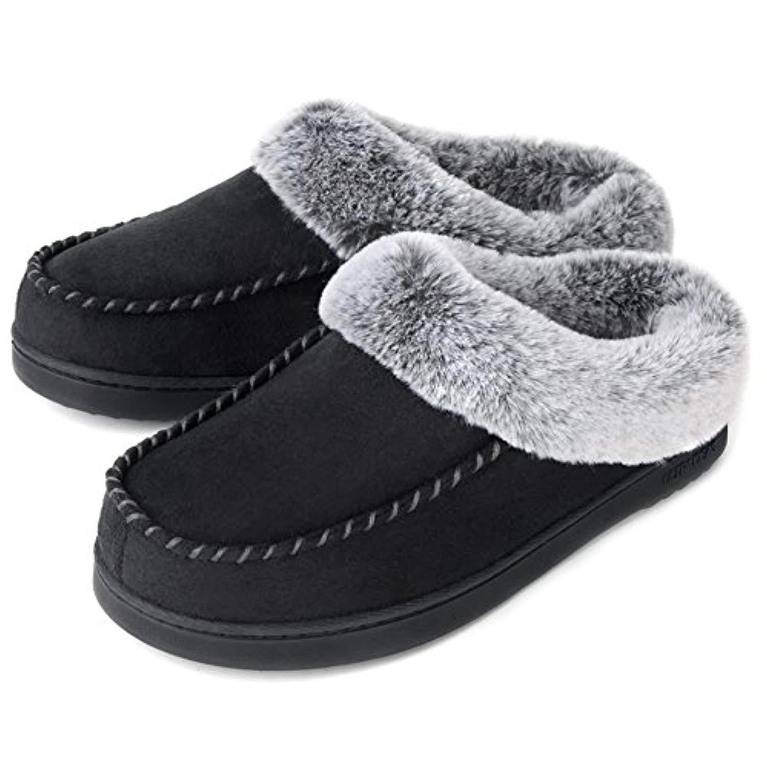 定制跨境电商亚马逊创意女舒适微麂皮记忆海绵拖鞋屋鞋毛皮领|ru