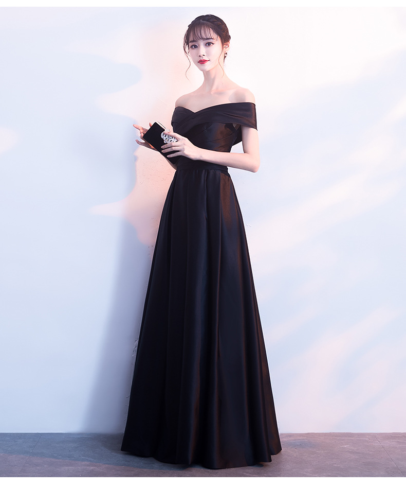 Evening dress woman new black fashion long style host party annual party dress dress