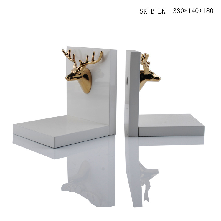 桌面歐式現代金色鹿頭馬頭白色立書檔書立書靠北歐裝飾品創意擺件