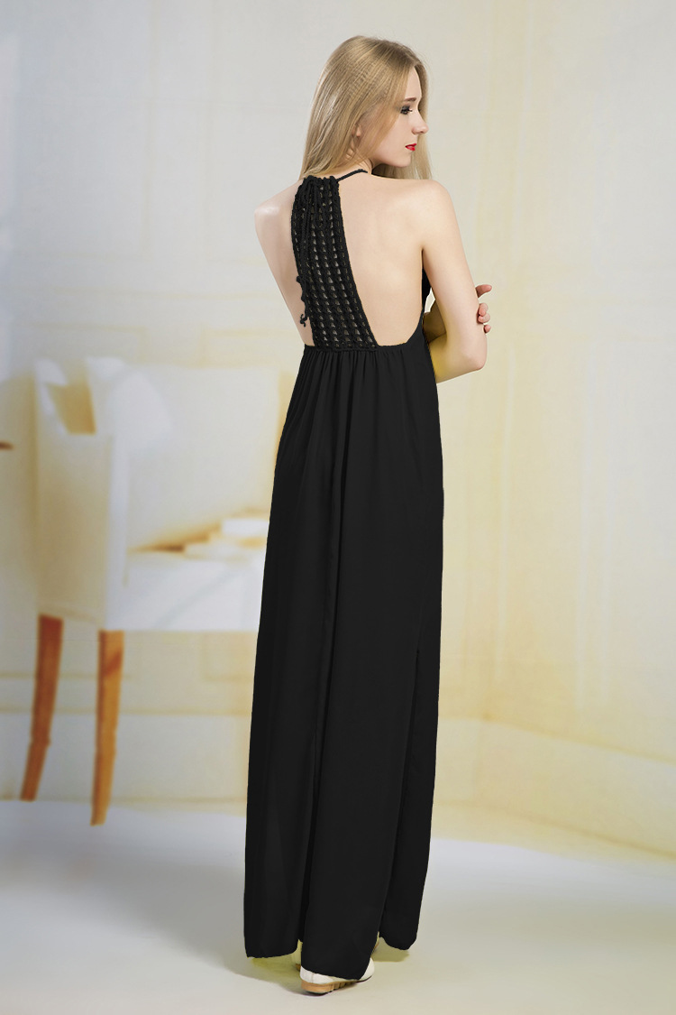 Sexy Hollow Out Beach Dress Crochet Floral Patchwork Chiffon Long Skirt Asymmetrical Design Summer Vacation