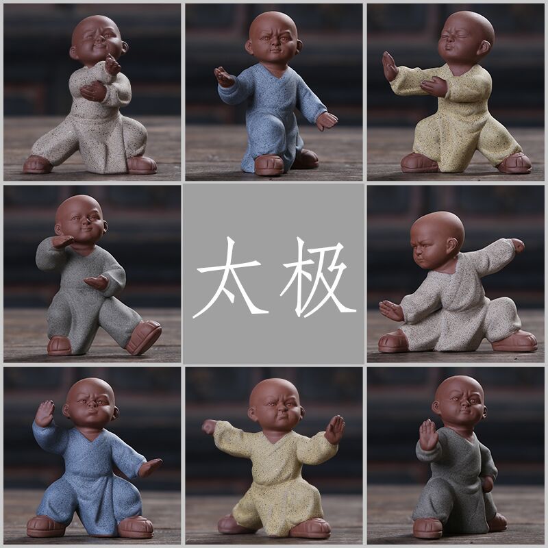 琦軒陶創意瓷雕太極功夫小子八式小和尚陶瓷工藝品人物小沙彌公仔