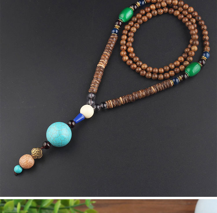 Ethnic Style Water Droplets Wood Beaded Unisex Pendant Necklace 1 Piece display picture 3
