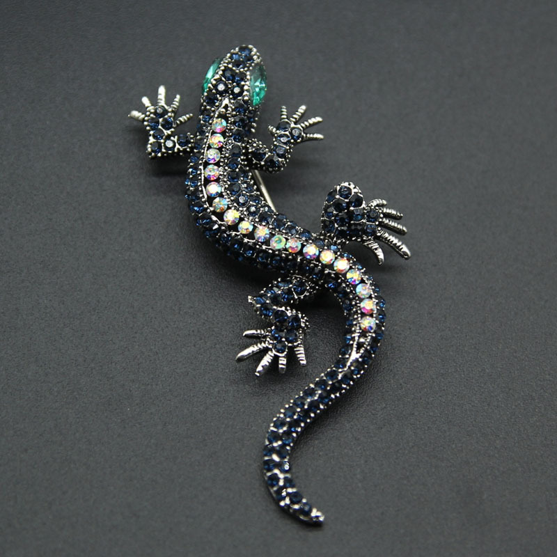 Europeo y americano retro personalizado lagarto Gecko broche pin electrochapado plata antigua animal ramillete collar pin ropa joyería para hombres y mujeres