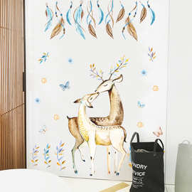 北欧创意麋鹿墙贴画卧室小清新贴纸房间墙壁墙面装饰温馨墙纸裸装