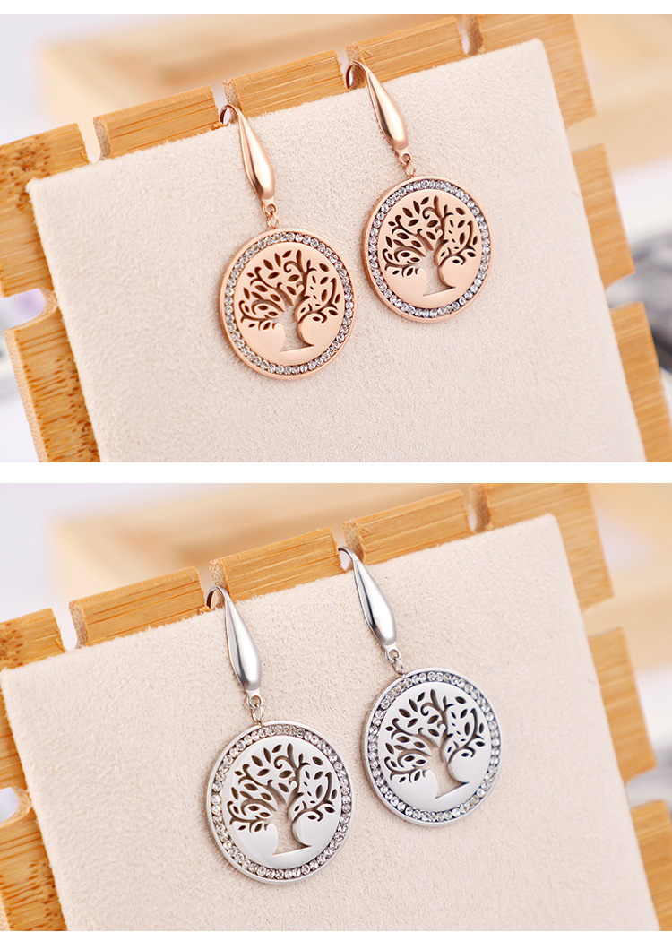 New Round Diamond Tree Of Life Stainless Steel Earrings Wholesale Nihaojewelry display picture 4